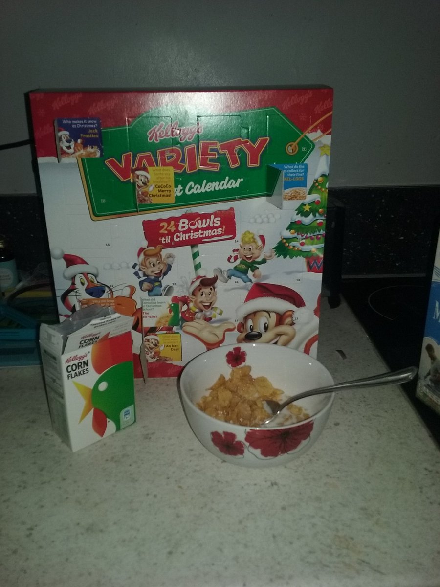 December 7: Corn Flakes. Only one box left in the first pack so probably won't be much of a surprise tomorrow. #Kelloggs #CerealAdventCalendar