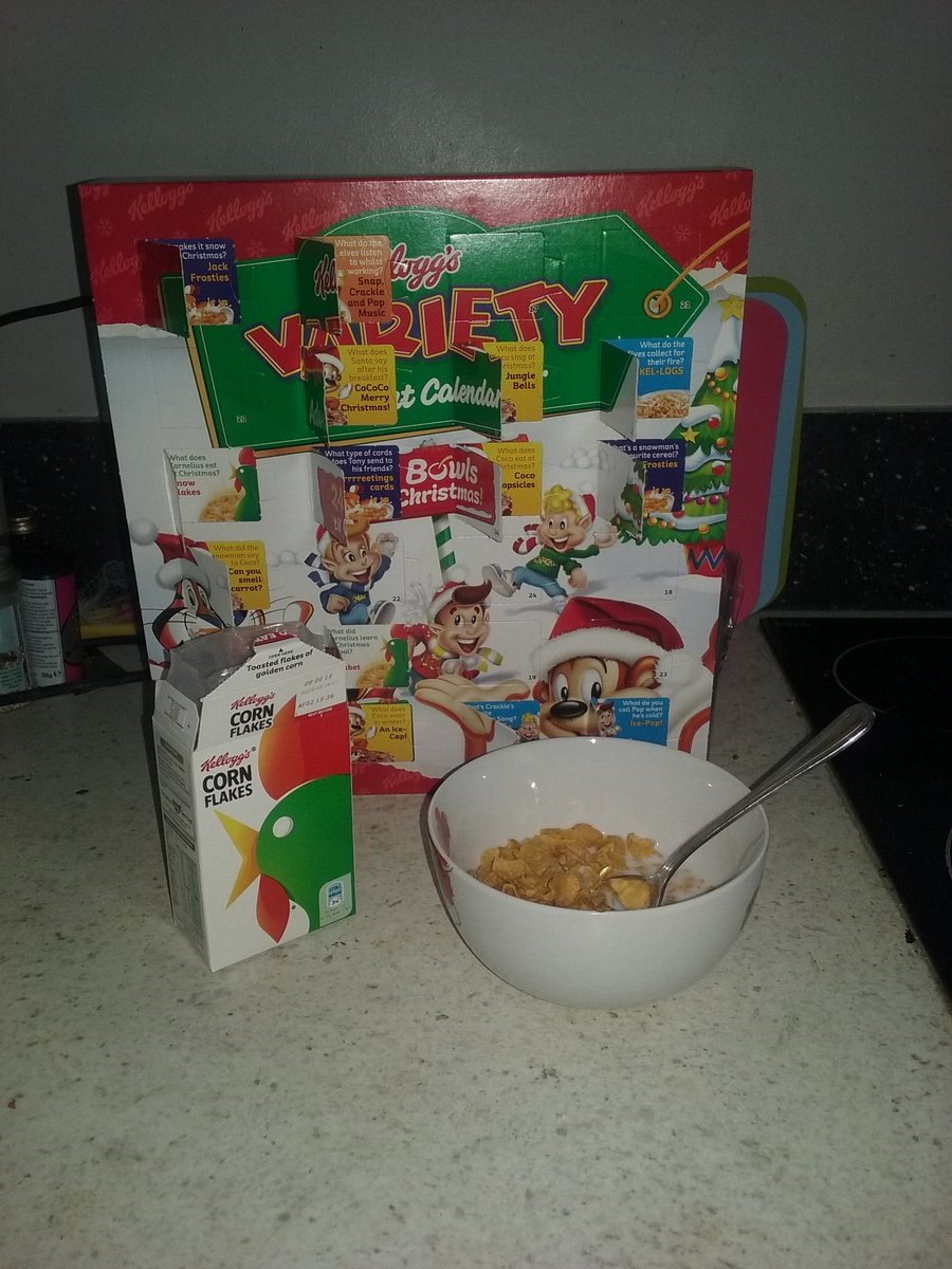 December 16: Corn Flakes. Not too many bowls left. #Kelloggs #CerealAdventCalendar